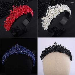 Headpieces 5Colors Bridal Hair Accessories Red Princess Crown Wedding Head Jewellery For Women Blue Tiaras Handmade Pearl Headdress Hoop