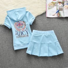 Dress Juicy Coconut Women's Tracksuit Embroidered Sequin Hooded Top Sportswear Tennis Skirt Set for Varied Occasions