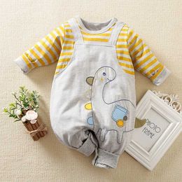 Rompers Baby Boys Girls Unisex Newborn Onesies Romper 0-18 Months Toddler Clothing Infant Long Sleeve Striped dinosaur cotton Jumpsuit Y24053095JA