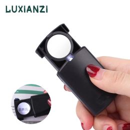 LUXIANZI 30X 60X 90X Pull-out Magnifier Mini Pocket Hand Magnifying Glass With LED Light UV Jewellery Appraisal Reading Loupe Tool