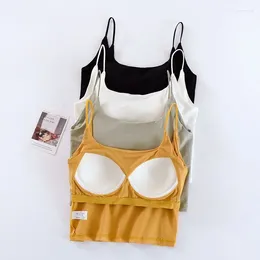 Camisoles & Tanks Women One Piece U-Neck Crop Top With Chest Pad Sleeveless Spaghetti Strap Casual Camisole Built In Bra