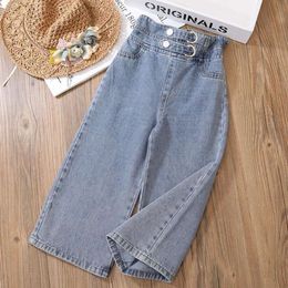 4-11Y Jeans Spring and Autumn New Teenage Girls Loose Straight Trousers Children's Wide-leg Student Pants L2405