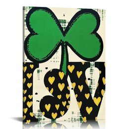 St. Patrick's Day Framed Canvas Wall Art for Living Room Green Clove Wall Decor, Love Aesthetic Paintings for Bedroom Office Kitchen Bathroom, Ready to Hang Wall Pictures
