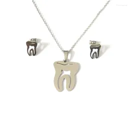 Necklace Earrings Set FairLadyHood Stainless Steel Tooth Pendant Necklaces & Women Chain Jewellery For Dentist Gifts