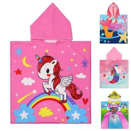 Poncho Kids Unicorn Baby Dinosaur Bathrobe Hooded Children Microfiber Animal Boys Girl Robe Toddler Beach Swim Cloak Towel L2405