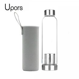 UPORS 550ML High Temperature Resistant Glass Sport Water Bottle with Tea Infuser Protective Bag Water Bottle 240530