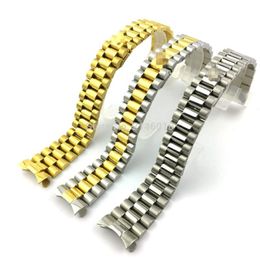 Watch Bands 20mm 13mm 17mm 21mm Band Stainless Steel Curved End President Style Bracelet Watchbands Fits For Water Ghost Outdoor Strap 277f