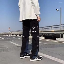 Men's Jeans 2024 Y2K Style Painted Baggy Black Cargo Pants Men Clothing Straight Patchwork Hip Hop Flared Denim Trousers Ropa Hombre