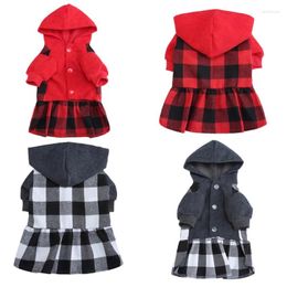 Dog Apparel Outdoor Christmas Warm Sweater Dress Skirt Classic Plaid Puppy Jacket Pet Indoor Winter Coats With Hooded