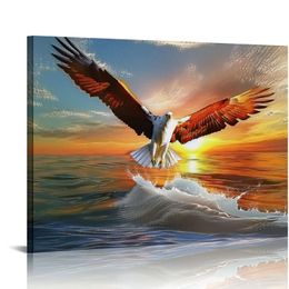 - Canvas Prints Wall Art - Bald Eagle Flying Above The Sea | Modern Wall Decor/Home Decoration Stretched Gallery Canvas Wrap Giclee Print. Ready to Hang