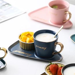 Cups Saucers Tea And Coffee Set With Spoon Dish Home Afternoon Milk Cup Nordic Style Elegant Drinkware Drop