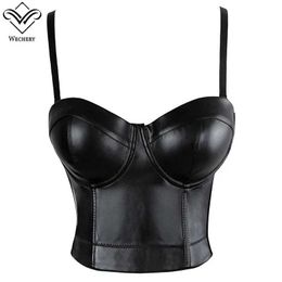 Women's Tanks Camis Wechery Womens Leather Tight Bra Top Crop Bustier Gothic Bra Push Up Body Sexy Underwear Tight Bra Party Shorts Camis Plus Size 6XL Y240523