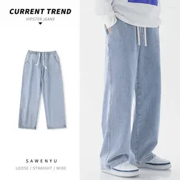 Jeans da uomo pantaloni casual coreani allacciati allacciati elastici gamba larga preppy harajuku oversize jeans driver water streetwear