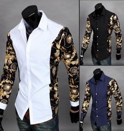 Whole New 2016 Black And Gold Dress Shirts Baroque Printed White Shirt Men Summer Outfits Camisas Slim Fit Chemise Cheap Clot8882050