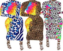Lässige Kleider für Frauen Designer Modekleidung Graffiti Leopardenmuster Langarm Kleiderliste 5001762