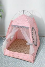 Pet Cat Dog Teepee Tents Houses with Cushion Blackboard Kennels Accessories Portable Wood Canvas Tipi Fold Tent Small Animals6564048