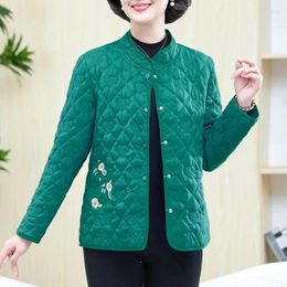 Women's Trench Coats Cotton Padded Clothing For Middle Aged Elderly Women 2024 Spring Autumn Winter Jackets Embroidered Lightweight Warm