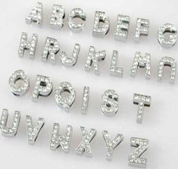 Whole 10mm 130pcslot AZ full rhinestones Slide letters DIY Alphabet Charm Accessories fit for 10mm pet collar keychains3420606