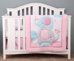 3 pcs Baby Crib Bedding Set for Girls flower elephant including quilt crib sheet crib skirt 240529