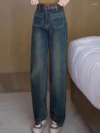 Women's Jeans 2024 Woman High Waist American Retro Narrow Leg Trousers Lady Vintage Street Designer Girls Grey Loose Wide Pants