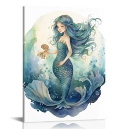Mermaid Wall Art Bathroom Decor Colourful Fish Scale Canvas Picture Marine Theme Painting Romantic Pink Blue Artwork Girls Gift Home Bedroom Nursery Wall Decor