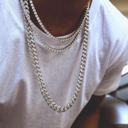 USA hot selling mens hip hop choker chain necklace tennis chain Miami micro pave cz cuban link chain layer cool iced out chains 3092