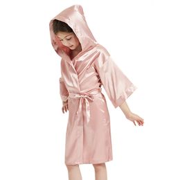 Toddler Kids Kimono Boys Girls Silk Satin Hooded Bathrobe Robes Nightgown Sleepwear Clothes L2405