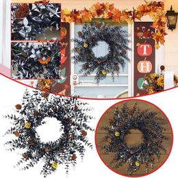 Decorative Flowers Halloween Wreath Simulation Door Hanging Atmosphere Face Pumpkin Decoration Welcome Window Suction Cups