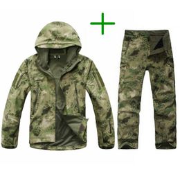 TAD Tactical Men Army Hunting Hiking Fishing Explore Clothes Suit Camouflage Shark Skin Military Waterproof Hooded Jacket Pants Tegsd