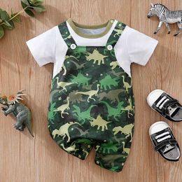 Rompers Camouflage dinosaur print baby romper One-piece round collar Summer short sleeve For Toddler Outfits Newborn Baby boys Jumpsuit Y240530RQLV