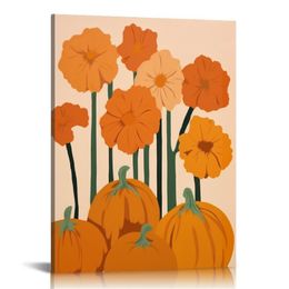 Fall Wall Art, Fall Canvas Wall Art, Rustic Autumn Pumpkin Harvest Fall Thanksgiving Print Framed Canvas Painting Artwork For Home Kitchen Bedroom Living Room Decor