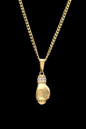Boxing Glove Diamond Pendant Charm Necklace Sport Boxing Jewelry 316L Stainless SteelGold Color Chain For Men2341982
