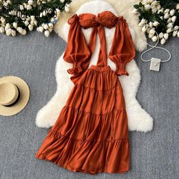 Work Dresses Beach Vacation Two Piece Set For Women 2024 Summer Outfit Long Sleeve Sexy Strapless Top And High Waist Maxi Skirt 2 Pieces