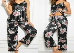 Two Piece Dress Women Silk Satin Pyjamas Set Pyjama Sleepwear Nightwear Loungewear Home Suit Lingerie 2PCS Summer9848532