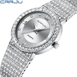 CRRJU Luxury Brand Fashion watch Women Men Jewellery Bracelet Rhinestone lover Watches Ladies Quartz Couple Wristwatch for Gift relogio 2786