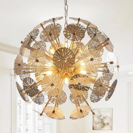 Chandeliers Modern Sputnik Chandelier Dandelion Shape Hollow Out Gilding Steel Plates Light Fixtures For Bedroom Living Room