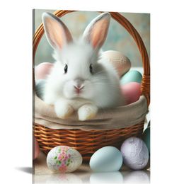 Easter Wall Art Cute Bunny Poster Rabbit Easter Egg Gnome Painting Jesus Canvas Prints Picture for Living Room Decor (04)