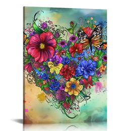 Love Heart Wall Decor Abstract Vintage Flower Painting Art for Home Living Room Bedroom Decor Fashion Love Posters Gallery Canvas Wrapped