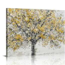 Living Room Pictures Decor Wall Art - Black and White Tree Painted with Gold Modern Abstract Paintings Prints on Canvas for Home Office Walls Decoration 20x16