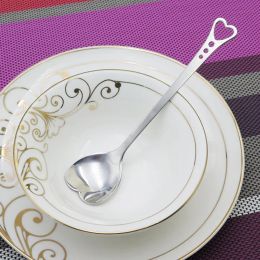 "Hot Sale Heart Shaped Dessert Spoon Stainless Steel Silver Tea Coffee Spoon Mixer Flatware Cafe Kitchen Accessories Decor" LL
