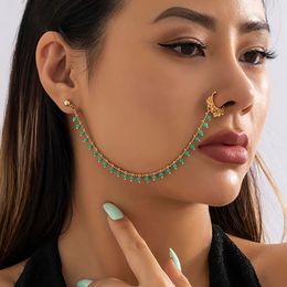 Lacteo Trendy Ear Stud Nose Rings Clip Black Green Small Beads Charm Fake Nostril Cartilage Piercing for Women Jewelry Female
