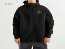 Men039s Hoodies Sweatshirts Japanese Streetwear Outdoor Sports Casual Coat Heavy Fabric Retro Black Zip Hoodie High Quality H1429253