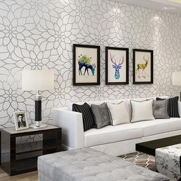 Wallpapers European Lotus Living Room Tv Background Wallpaper Modern Minimalist Bedroom 3d Videowall Suede Fabric