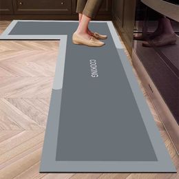 Carpet L-shaped kitchen mat non slip foot mat simple crystal velvet carpet used for living room absorption balcony carpet d240530