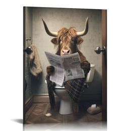 Framed Funny Highland Cow Wall Art Cow in Bathtub Pictures for Bathroom Wall Decor Humour Animals Artwork Prints Rustic Farmhouse Poster