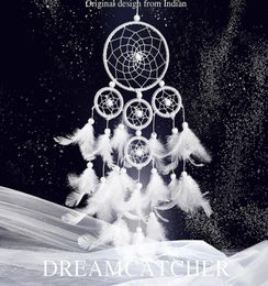 Creative Five Rings Dream Catchers Home Decorative Fantasy White Feather Dream Catcher Delicate Hand Made Distinctive Wind Chimes6328868