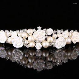 Hair Clips Luxury Pearl Flower Crown Rhinestone Tiaras And Crowns For Women Prom Pageant Bridal Wedding Accessories Jewelry Diadem