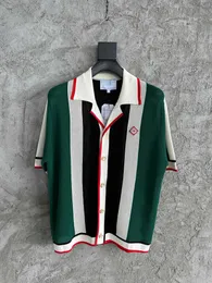 Men Designers Polo Shirt knitwear CASABLANCA Shirt green stripe Tee Mens knitwear short sleeves High quality Casual Tops