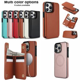 Magnetic Wireless Charging PU Leather Cases For Iphone 15 Pro Max 14 Plus 13 12 Fashion Card Pocket Pack Car Bracket Holder Magnetic Kickstand Cell Phone Back Cover