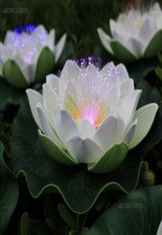 Artificial waterproof Led Optic fibre Light Floating white Lotus flowers Lily wedding party Night Light decoration D5518406077